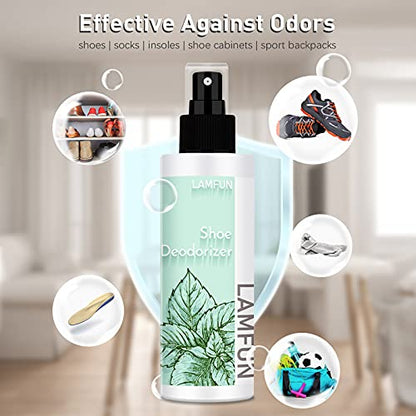Shoe Odor Eliminator, Natural Shoe Deodorizer Spray for Stinky Sneakers or Smelly Feet, Foot Deodorant Fight All Odors, Peppermint, 150ml
