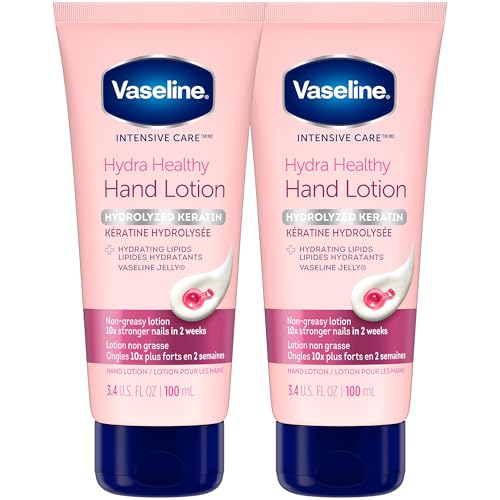 Vaseline Hand Cream 2-Pack – Healthy Hands Stronger Nails with Keratin, 10X Stronger Nails in 2 Weeks, 3.4 Oz Ea
