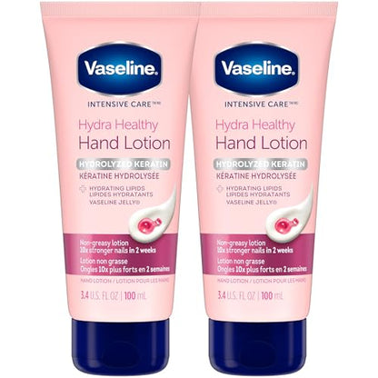Vaseline Hand Cream 2-Pack – Healthy Hands Stronger Nails with Keratin, 10X Stronger Nails in 2 Weeks, 3.4 Oz Ea