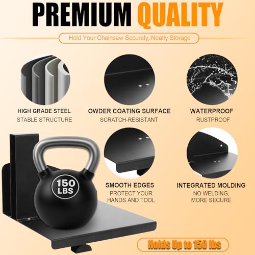 Universal Chainsaw Wall Mount Holder – Heavy Duty Steel Rack for Stihl & Most Chainsaws, 𝟏𝟓𝟎𝐋𝐁𝐒 Capacity, Multi-Functional Garage & Workshop Organizer by Zejoot