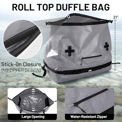 MIER Large Waterproof Duffel Bag - 60L/80L Dry Bag Backpack | Detachable Backpack Straps; Multi-Pockets; Roll-Top with Hook-and-Loop Closure; Motorcycle, Kayaking, Gym, Beach, Boating - color: Gray, size: 60L