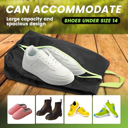 2 Pack Smell Proof Shoe Cleat Bags for Travel, Water-Resistant Golf Shoe Bags with Zipper and Handle, Odor Eliminating Athletic Shoe Bags for Gym Sports Travel, Black