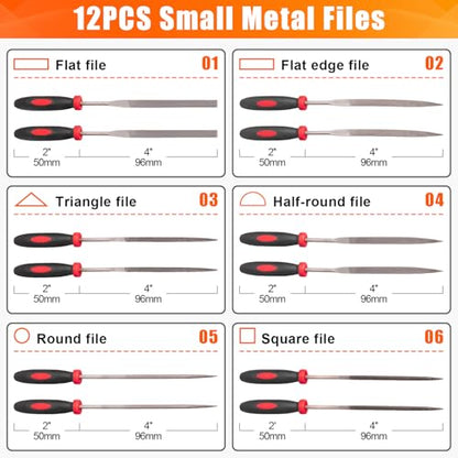 Spurtar 18pcs Metal File Set 4pcs Long Metal File 12pcs Needle File with Wire Brush T12 for Wood Steel Aluminum Copper Jewelry Ceramic Glass Plastic DIY Gadget for Men