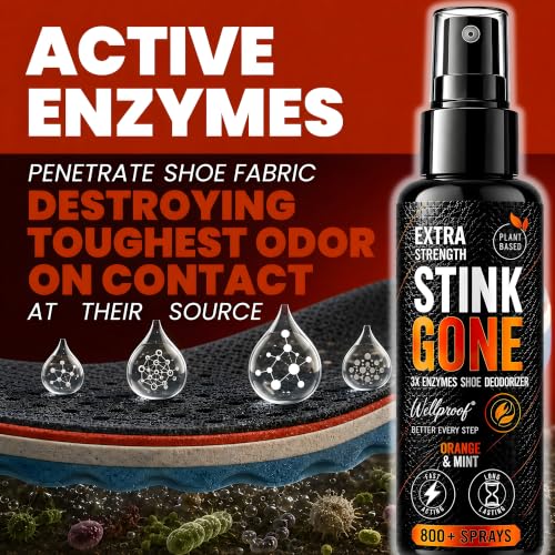 Stink Gone Shoe Deodorizer Spray - Extra Strength with Enzyme Formula for Shoe Odor Elimination in All Footwear, 3.4oz