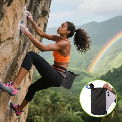 Climbing Chalk Bag Rock Climbing Gear | Gym Chalk Bag With Adjustable Waist Belt and Zippered Storage Pocket for Rock Bouldering Gymnastics Weightlifting Sports - color: Black