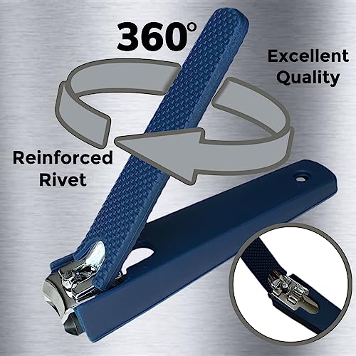 2 Comfort Hold Navy Large Nail Clippers Non-Slip Sure Grip Clipping Removable Catcher Toenails Fingernails Cutter Ultra Sharp Trimmer Stainless Steel Men Women Arthritis Unsteady Hands - size: 2