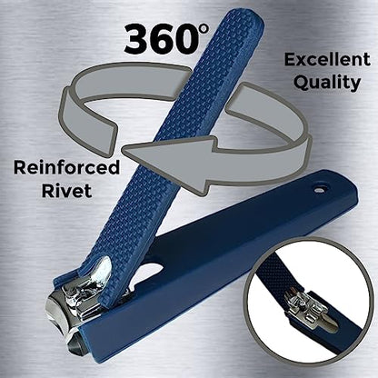 2 Comfort Hold Navy Large Nail Clippers Non-Slip Sure Grip Clipping Removable Catcher Toenails Fingernails Cutter Ultra Sharp Trimmer Stainless Steel Men Women Arthritis Unsteady Hands - size: 2