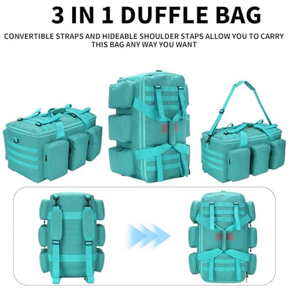 3 In 1 Military Duffel Bag 50L Gym Bag for Men Convertible Weekender Backpack for Sports Travel Basketball (50L-LakeBlue) - color: 50L-LakeBlue