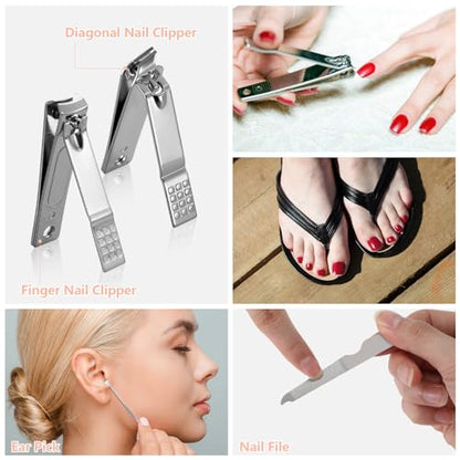 Geosar 50 Set Travel Manicure Kit Bulk Professional Nail Clippers Pedicure Nail Care Tools Grooming Stainless Steel Set with Portable Travel Case, Gift for Christmas Men Women(Pink) - color: Pink