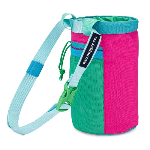 Oso Supply Co - Classic Chalk Bag for Rock Climbing, Bouldering Chalk Bag Bucket with Quick-Clip Belt, Zippered Pockets and Pouch - Perfect Indoor/Outdoor Rock Climbing Gear Equipment - color: Magenta & Teal