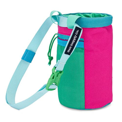Oso Supply Co - Classic Chalk Bag for Rock Climbing, Bouldering Chalk Bag Bucket with Quick-Clip Belt, Zippered Pockets and Pouch - Perfect Indoor/Outdoor Rock Climbing Gear Equipment - color: Magenta & Teal