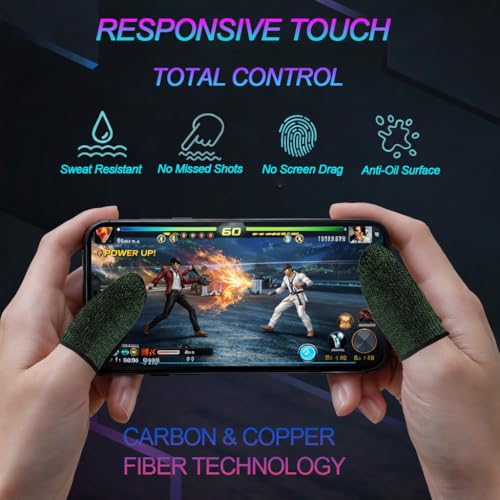 Bluradio 10 Pieces Gaming Finger Sleeves for Mobile | Perfect Touch Screen Glide - Anti-Sweat Breathable Thumb Sleeve For Gaming - Dedales Gamer Profesionales - Mobile Accessories - color: Black-Green