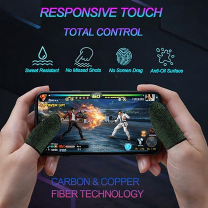 Bluradio 10 Pieces Gaming Finger Sleeves for Mobile | Perfect Touch Screen Glide - Anti-Sweat Breathable Thumb Sleeve For Gaming - Dedales Gamer Profesionales - Mobile Accessories - color: Black-Green