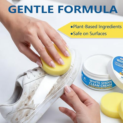 White Shoes Clean Cream Original 260g, Shoe Cleaning Kit Multi-Purpose Clean Cream white Shoe Cleaner with Sponge, No Water Needed, Sneaker Cleaner for Leather, Sofa, Car Interior