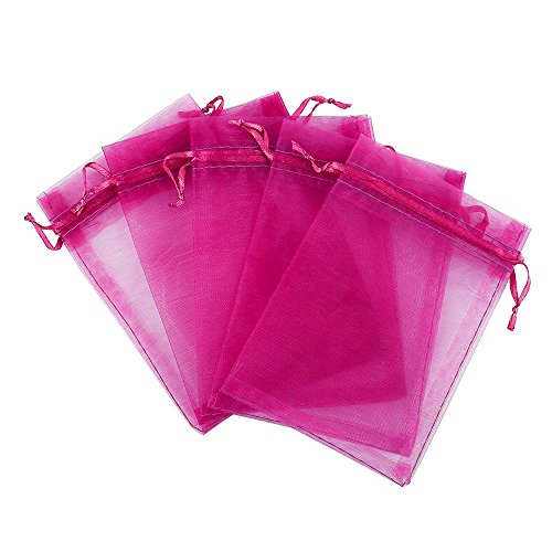 Boshen 100/200PCS Organza Gift Candy Sheer Bags Mesh Jewelry Pouches Drawstring Bulk for Wedding Party Favors Christmas (5" X 7"(200PCS), Hot Pink) - color: Hot Pink-5" X 7"(200PCS)