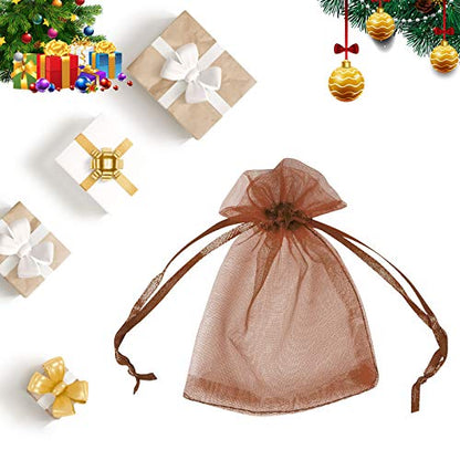 Boshen 100/200PCS Organza Gift Candy Sheer Bags Mesh Jewelry Pouches Drawstring Bulk for Wedding Party Favors Christmas 3"x4" 4" X 6" 5"x7"(3" X 4"(200PCS), Coffee) - color: Coffee-3" X 4"(200PCS)