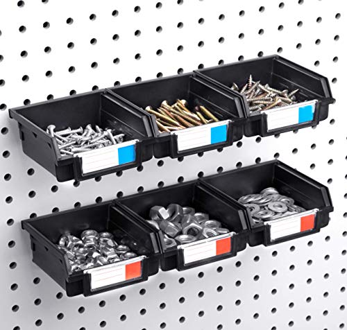 Pegboard Bins - 6 Pack Black - Hooks to Any Peg Board - Organize Hardware, Accessories, Attachments, Workbench, Garage Storage, Craft Room, Tool Shed, Hobby Supplies, Small Parts - color: Black, size: 3.5 Inch (Pack of 6)
