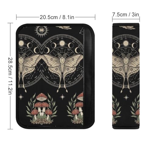 2PCS Moth Mushroom Gothic Witchy Mysterious Moon Phase Goth Night Car Seat Straps Shoulder Pads Universal Soft And Comfortable Seat Belt Covers Cushion for Child, All Vehicles, Shock Absorption - color: Pattern 574