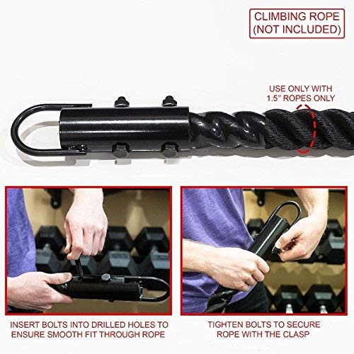 1.5” Climbing Rope Clamp，2 Sets Rope Climb Clasp Workout Rig Attachment Hook for Rope Climbing Garage Gym Fitness Equipment with Carabiner Eyehook Strength Training Home Indoor Safety