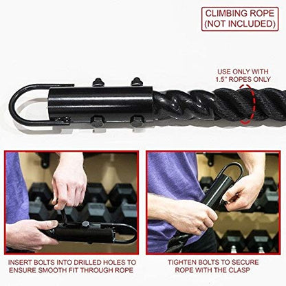 1.5” Climbing Rope Clamp，2 Sets Rope Climb Clasp Workout Rig Attachment Hook for Rope Climbing Garage Gym Fitness Equipment with Carabiner Eyehook Strength Training Home Indoor Safety