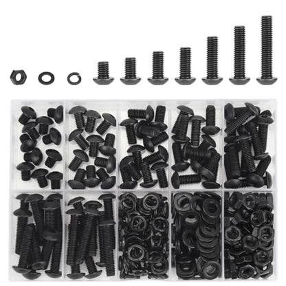 DYWISHKEY 246 Pieces M5 Black Screws, 10.9 Grade Alloy Steel M5x 6/8 /10/12 /16/20 /25mm Button Head Socket Cap Screws Bolts Nuts Washers Assortment Kit - size: M5, style: Button Head Socket Cap