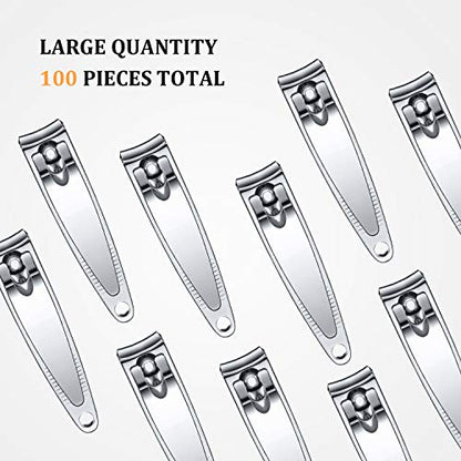 Mudder 100 Pieces Nail Clippers Set Bulk for Men Women Ultra Sharp Stainless Steel Fingernail Toenail Clippers Portable Travel Sturdy Trimmer Pointed Pedicure Manicure Care (Silver)
