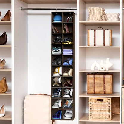 Simple Houseware 20 Section Shelves Hanging Shoes Organizer, Brown | Dual Metal Hooks, 10 Tier, Holds Up to 20 lbs, for Narrow Space - color: Brown