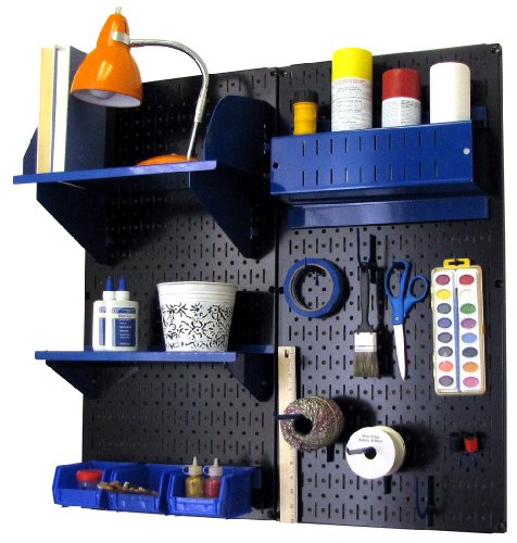 Wall Control Craft & Hobby Pegboard Organizer Storage Kit with Black Pegboard and Blue Accessories - color: Black Pegboard Blue Accessories