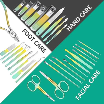 Manicure Set 30 in 1 Nail Clippers Set,Nail Manicure Kit for Women,RedFlow Toenail Clippers,Pedicure Kit,Pedicure Tools,Suitable for Travel Manicure Tools,Toe Nail Kit,Nail Care Kit(Yellow Green) - color: Yellow Green