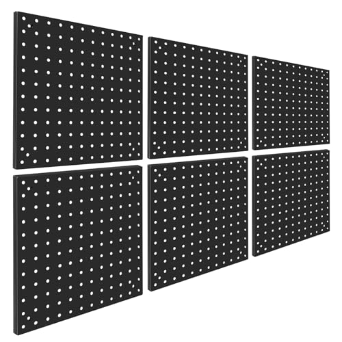 Peg Board,Steel Organization Panels, Ideal for Garage Tool Storage, Office Organization, Craft Room, Kitchen,Pack of 6(Black, 6-12X12) - color: Black, size: 6-12X12