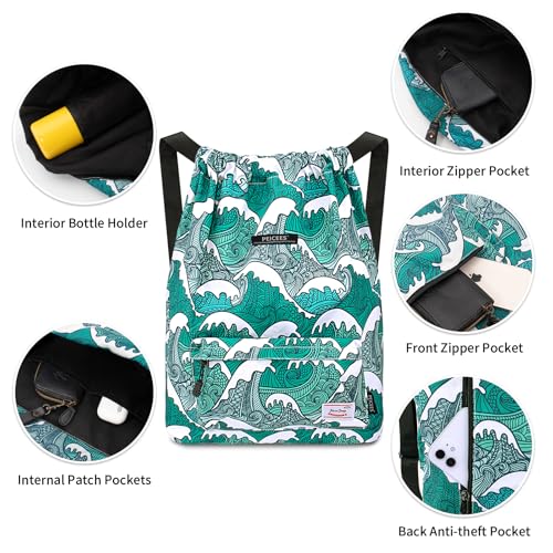 Peicees Waterproof Drawstring Sport Bag Lightweight Sackpack Backpack for Men and Women | Waterproof - color: X_sea Wave
