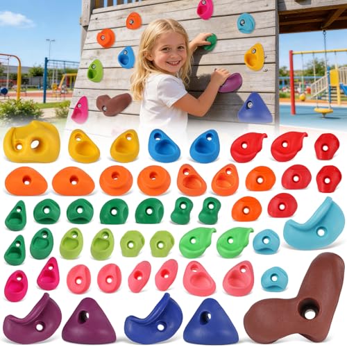 50 PCS Rock Climbing Wall for Kids,Rock Wall Climbing Holds,Adults Climbing Wall Grip Kits Holds Up to 230 lbs for Outdoor Indoor Home Playground Climbing Holds - color: 50 Pcs-multicolor