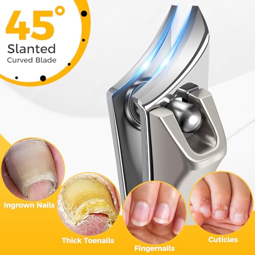 Ingrown Nail Clippers for Thick Nails, Edgy Toenail Clippers | Professional Slanted Curved Blade Finger Nail Clippers, Angled Nail Cutters for Seniors, Adults, Men & Women - style: Silver