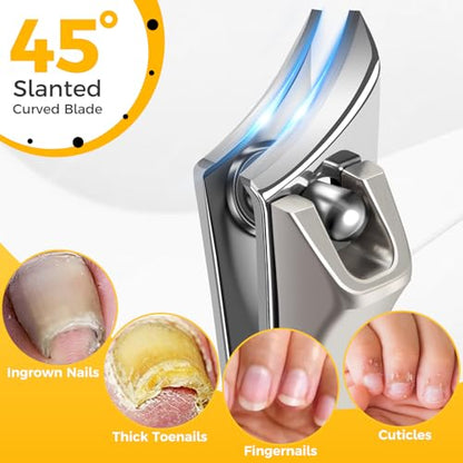 Ingrown Nail Clippers for Thick Nails, Edgy Toenail Clippers | Professional Slanted Curved Blade Finger Nail Clippers, Angled Nail Cutters for Seniors, Adults, Men & Women - style: Silver
