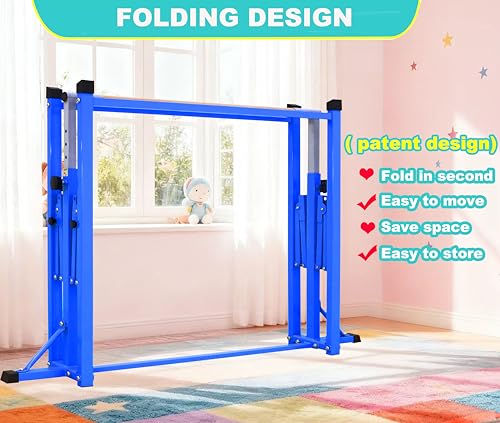 Marfula Gymnastic Bar For Kid and Teenage of 3-25, 5Ft/8 FT Base Length 4Ft Width 5Ft Adjust Height, Gymnastic Kip Bar For Gymnast, Gymnastic Training Equipment For Professional Training Home Club Use - color: Blue(New Style - 8 Ft Base)