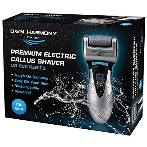 Own Harmony Electric Callus Remover - Rechargeable Foot File Pedicure Tool | Professional Foot Callus Grinder, Cordless, 3 Rollers, USB Cable, Water-Resistant, for Cracked Heels and Dry, Hard, Dead Skin - color: Gray