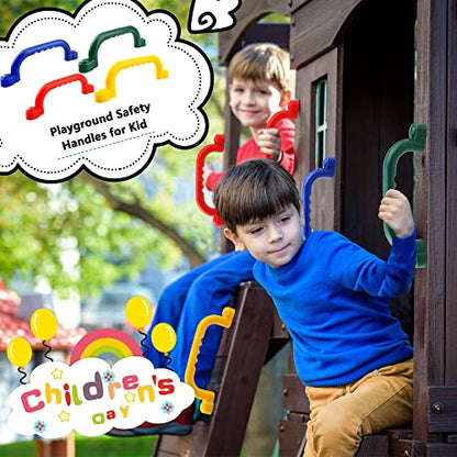 8 Pieces Playground Safety Handles Swing Set Handles Playset Grab Handles for Kids Boys Girls Outdoor Play House Frame Accessories(Green,Blue,Yellow,Red) - color: Green,blue,yellow,red