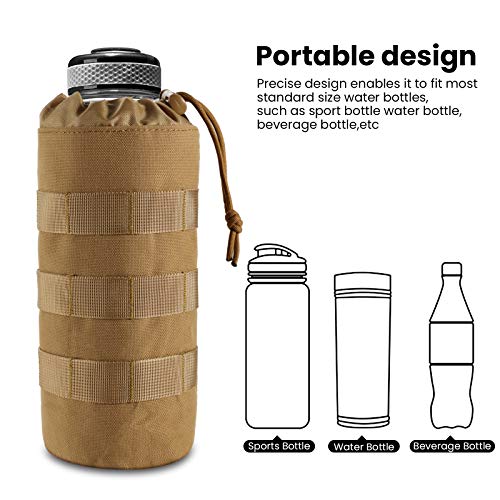FRTKK Tactical MOLLE Water Bottle Pouch with Drawstring Open Top & Mesh Bottom, Military Water Bottle Holder Bag Sports Travel Hydration Carrier - color: Red-1 pack