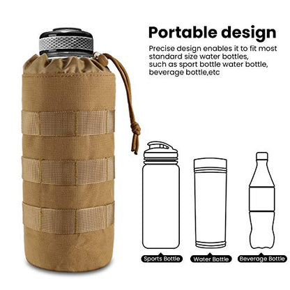 FRTKK Tactical MOLLE Water Bottle Pouch with Drawstring Open Top & Mesh Bottom, Military Water Bottle Holder Bag Sports Travel Hydration Carrier - color: Tan