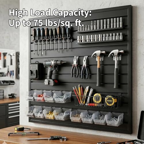 4x4Ft Slat Wall Panels, Heavy-Duty PVC Interlocking Garage Storage | Easy-Wipe Surface, Holds Shelves & Hooks, for Garage, Workshop, Office Tool Organization Hanging Boards