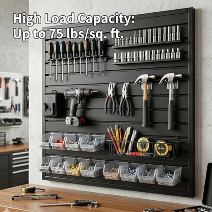 4x4Ft Slat Wall Panels, Heavy-Duty PVC Interlocking Garage Storage | Easy-Wipe Surface, Holds Shelves & Hooks, for Garage, Workshop, Office Tool Organization Hanging Boards
