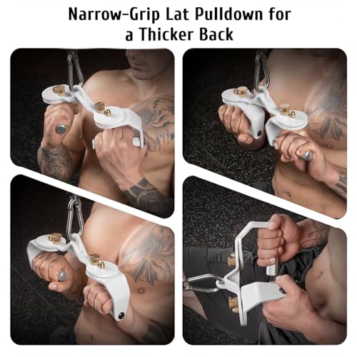 LAT Pull Down Bar Set with 360° Rotatable Handles, LAT Pulldown Attachments for Whole Back Training, Heavy-Duty Locking LAT Pulldown Bars for Home Gym Cable - color: White