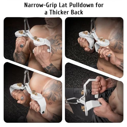 LAT Pull Down Bar Set with 360° Rotatable Handles, LAT Pulldown Attachments for Whole Back Training, Heavy-Duty Locking LAT Pulldown Bars for Home Gym Cable - color: White