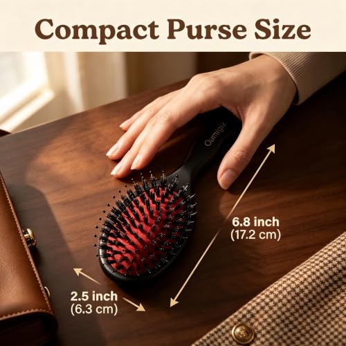 Small Boar Bristle Hair Brush Since 1965 British Craftsmanship Handmade | Wooden Mini Travel Hairbrush Gentle Detangling Smoothing Women Kids Toddler Thick Thin Fine Frizzy Hair, Compact Purse Brush - size: Small