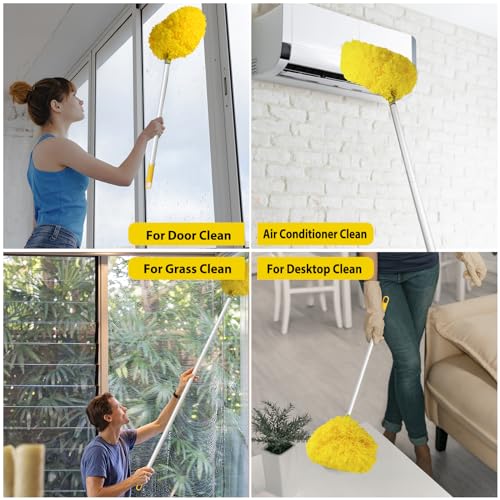 FONUNO Ceiling Fan Cleaner Duster High Ceiling Extended Fan Blade Cleaner | Reusable Microfiber Ceiling Fan Duster with Extension Handle from 13 to 50 Inch for Furniture Bookshelves Wall Door, Yellow - color: Yellow