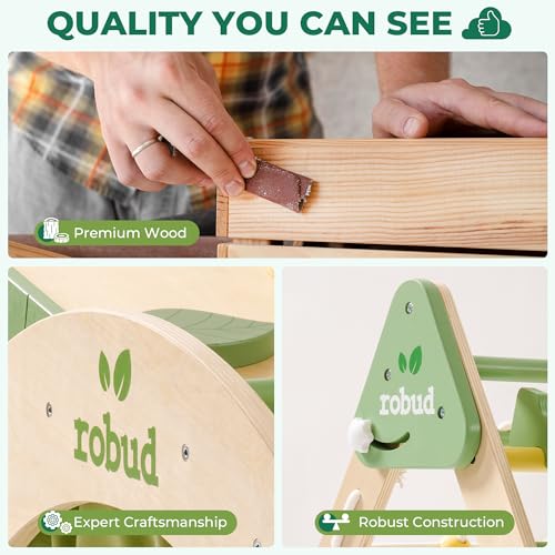 ROBUD 7 in 1 Pikler Triangle Set, Foldable Wooden Climbing Toys for Toddlers, Montessori Foldable Climbing Set with Rope Net, Ramp and Arch Climber for Girls & Boys