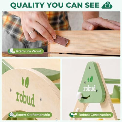 ROBUD 7 in 1 Pikler Triangle Set, Foldable Wooden Climbing Toys for Toddlers, Montessori Foldable Climbing Set with Rope Net, Ramp and Arch Climber for Girls & Boys