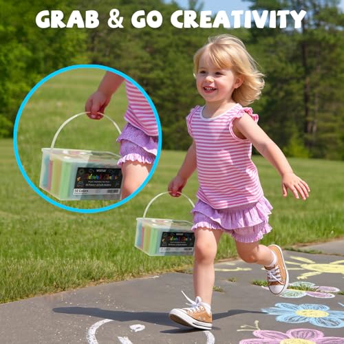 VEESA Sidewalk Chalk for Kids, Bucket Pack (46 Count + 2 Chalk Holders) | Jumbo Washable Non-Toxic for Driveway Outdoor Activities - size: 1 Count (Pack of 48)