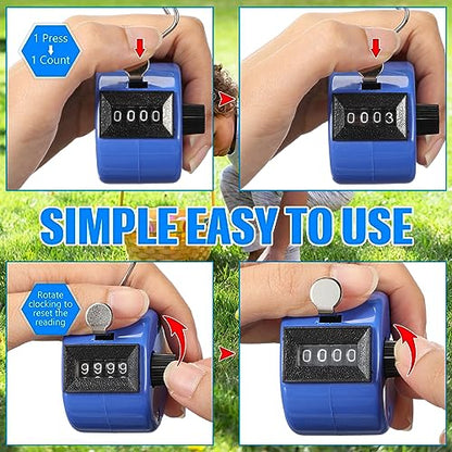 TOODOO 6 Pack Hand Tally Counter 4 Digit Mechanical Palm Clicker Plastic Hand Held Counter Clicker with Metal Finger Ring for School Golf Sports Events Office Stadium - color: Blue