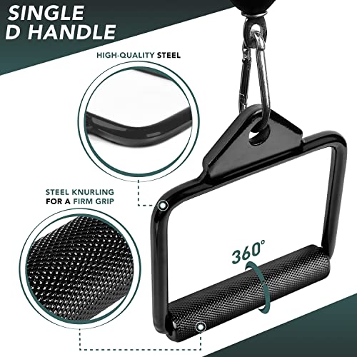 Yes4All Cable Machine Attachment, Double D Handle & Tricep Rope Cable Attachment, Weight Machine Accessories Load 880 LB for Home Gym - color: D. Single D Handle - Black